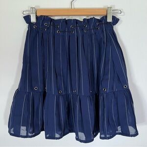 Tularosa navy blue white stripe cord accent ruffle skater mini skirt XS coquette